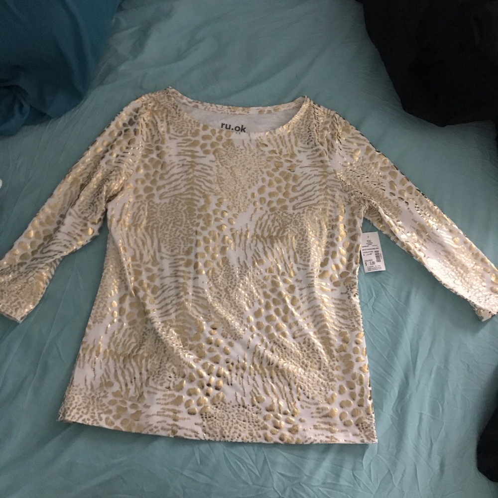 RU.OK White & Gold Blouse
